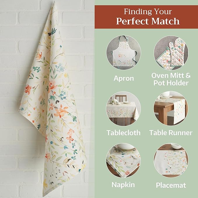 Maison d' Hermine Kitchen Towels Set of 2 100% Cotton 27.50" x 20" Reusable Cloth Tea Dish Towels Absorbent with Hanging Loop for Kitchen, Home, Dining, Cocktail Parties Spring/Summer (Colmar)