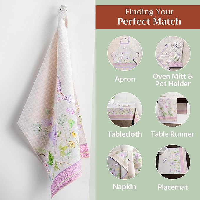 Maison d' Hermine Kitchen Towels Set of 2 100% Cotton 27.50" x 20" Reusable Cloth Tea Dish Towels Absorbent with Hanging Loop for Kitchen, Dining, Cocktail Parties Spring/Summer (Magnolia Mornings)