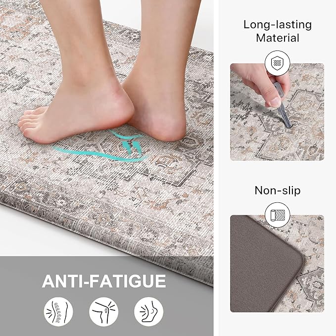 GENIMO Kitchen Mats for Floor, Washable Anti Fatigue Mat for Cushioned, 18"x30", Waterproof Kitchen Rugs, Non Slip Foam Comfort Standing Mat Rug for Home, Sink, Desk, Office, Laundry, LightTaupeBrown