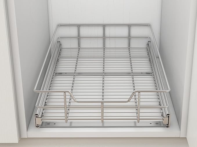 Pull Out Cabinet Organizer 9" W X 17" D, Slide Out Drawers For Kitchen Organizers and Storage, Pull Out Drawers For Cabinets Capacity Heavy Duty Caddy, Cabinet Shelves Chrome-Plated, Bathroom Pantry