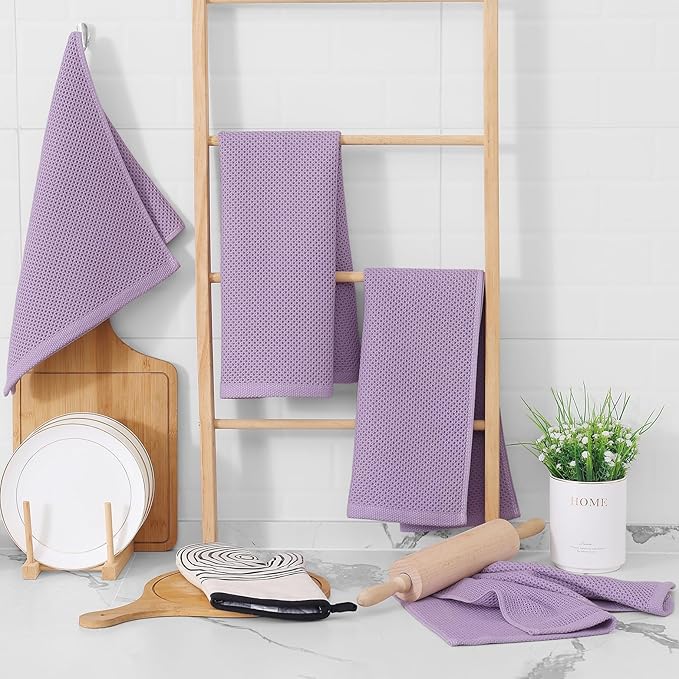 Homaxy 100% Cotton Waffle Weave Kitchen Dish Towels, Ultra Soft Absorbent Quick Drying Cleaning Towel, 13 x 28 Inches, 12-Pack, Lavender