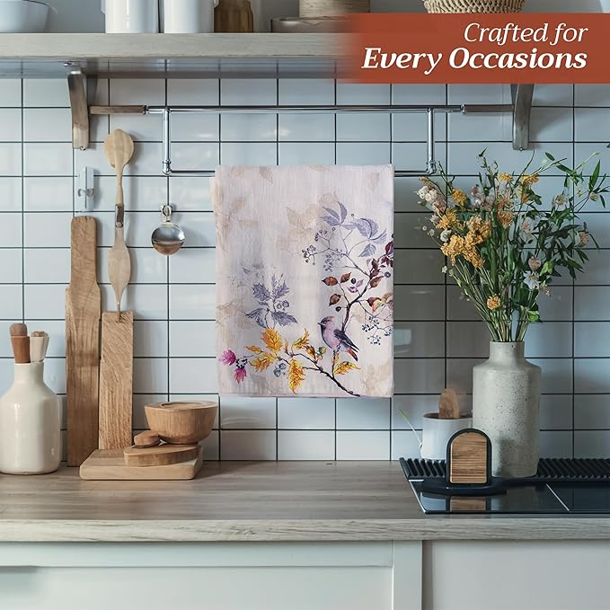 Maison d' Hermine Kitchen Towels Set of 3 100% Cotton 20" x 27.5" Reusable Cloth Tea Dish Towels Absorbent with Hanging Loop for Kitchen Dining Thanksgiving Christmas Decorations (Equinoxe - Beige)