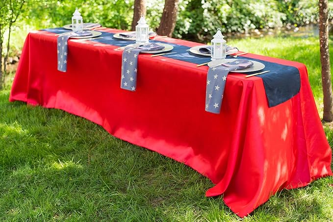 LTC LINENS 5-Pack Rectangular Tablecloths 90 in x 156 in with Rounded Corners - Red Table Covers for 8 ft Table with Floor-Length Drop - Wrinkle Resistant Polyester Fabric Cloth for Wedding, Party