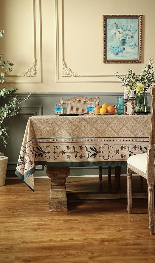 patdrea French Linen Tablecloth Soft Durable Floral Table Cloth Designer Kitchen Dining Tablecloth for Rectangular Tables for Parties Christmas 55"x 87"