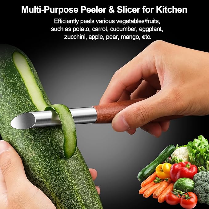 Vegetable Peeler Stainless Steel, Premium Potato Peelers for Kitchen, Ultra Sharp Rotary Blade Fruit & Veggie Peeler, Apple Peeler, I Shaped Peeler Real Wood Non-Slip Handle（5 Years Warranty）