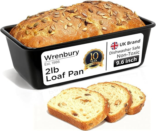 Wrenbury Large 2lb Loaf Pan for Baking Bread - Non Stick 2 lb Banana Loaf Tin - Toughened Wide Carbon Steel 2 Pound Cake Tray - 9.5"