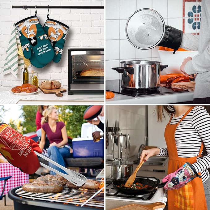 Funny Housewife Cooking and Baking BBQ Kitchen Gadgets with Heat Resistant Silicone Non-Slip, That's What I Do I Bake and I Know Things Oven Mitts Set of 2, Gifts for Bake Lover Mom Aunt Wife Sister