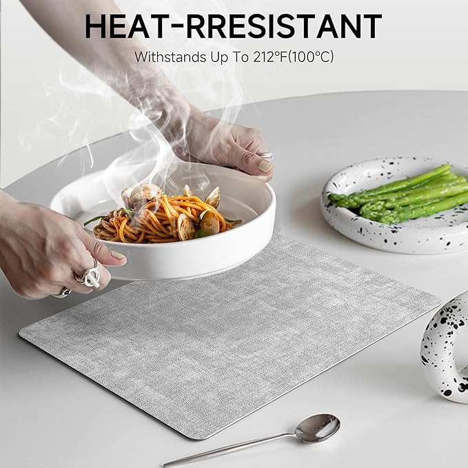 Faux Leather Vinyl Placemats Set of 4 Wipeable Heat Resistant Place Mats 100% Washable - Waterproof - Anti Slip Reversible Table Mats for Kitchen/Dining/Party, 12" x 16.5", Smokey Grey & Dark Grey