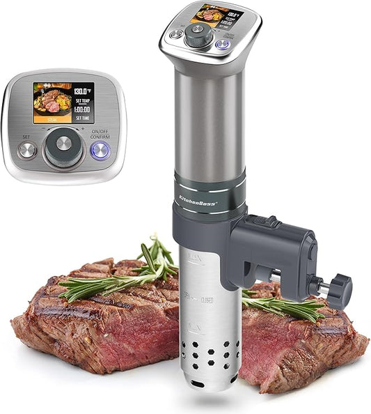 KitchenBoss Sous Vide Cooker Machine: Ultra-Quiet Built-in TFT Recipes IPX7 Waterproof Circulator Cooker Brushless DC Motor 1100 Watts Immersion Circulator Sous Vide Cooking Machine G320, Silver