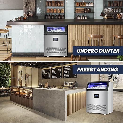 350 Lbs/24H Commercial Ice Maker – 80 Lbs Storage Bin, 126 Ice Cubes Per Cycle – Stainless Steel Undercounter/Freestanding Design, Perfect for Home, Bar, and Outdoor Use, Self-Cleaning Function