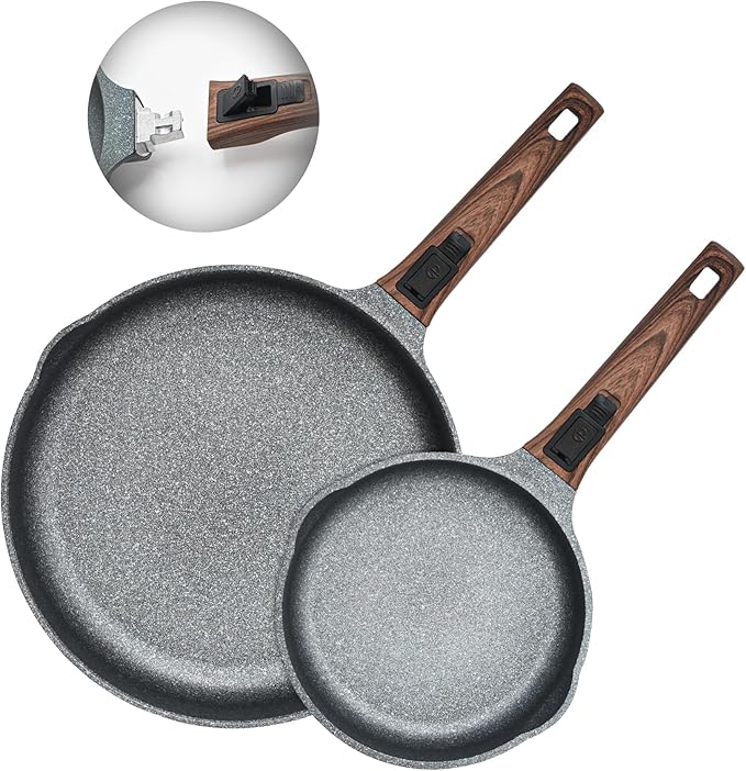 10 Inch and 12.5 Inch Smart Nonstick Frying Pan Set with Removable Handles,Cast Aluminum and Anti-Scratch Skillets,Compatible with All Stovetops,Dishwasher and Oven Safe