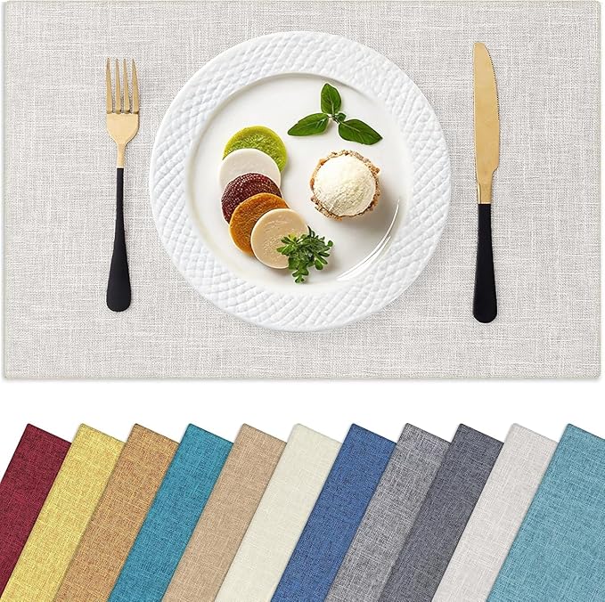 Homaxy Cloths Placemats for Dining Table Set of 8, Heat Resistant Washable Cotton Linen Blend Table Mats, Easy to Clean Place Mats for Indoor Outdoor Party Kitchen Decoration, 13" x 19", Beige