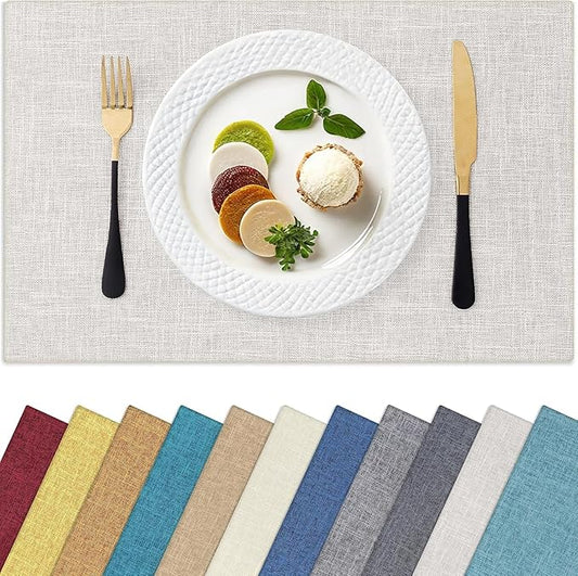 Homaxy Cloths Placemats for Dining Table Set of 12, Heat Resistant Washable Cotton Linen Blend Table Mats, Easy to Clean Place Mats for Indoor Outdoor Party Kitchen Decoration, 13" x 19", Beige