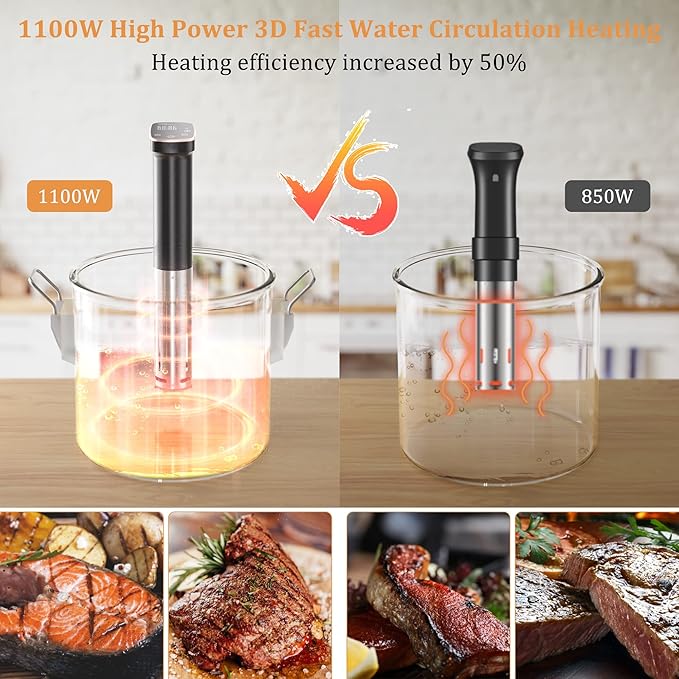 Sous Vide Machine, WiFi APP Recipes Included, Sous Vide Cooker 1100W, Immersion Circulator Precisional Cooker with Accurate Temperature, Ultra Quiet, IPX7 Waterproof, Fast Heating and Time Control