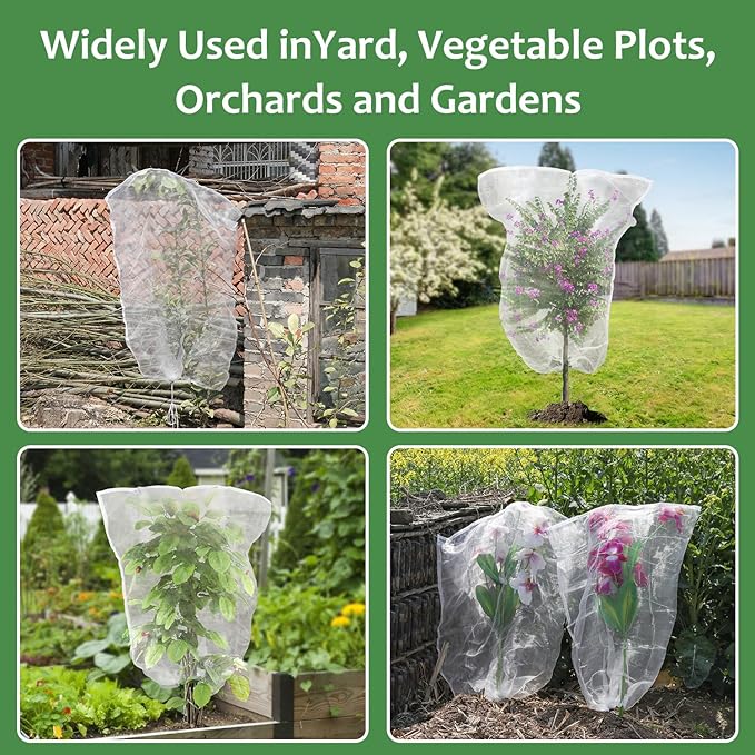 4PCS Netting for Garden Protection, BlueberryBush Netting Cover Insect Bird Barrier Mesh, TomatoProtective Cover with Drawstring Garden MeshNetting for Vegetables, Fruits, Trees, 2.7Ft x3.3Ft