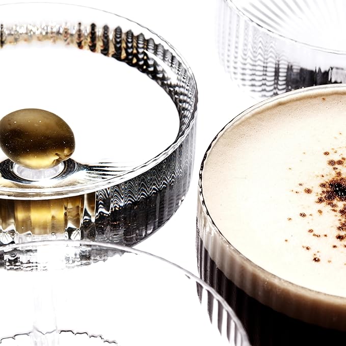 LEMONSODA Clear & Ribbed Martini Coupe Glasses - Classic Barware for Espresso Martini, Manhattan, Cosmopolitan – Handcrafted Luxury Glassware for Home Entertaining (Ribbed 9.5oz, Set of 2)