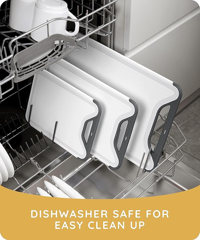 Cutting Boards for Kitchen, Plastic Cutting Board Set of 2, Dishwasher Safe Cutting Boards w/Juice Grooves for Meat, Veggies, Easy Grip Handle, Easy Grip Handle