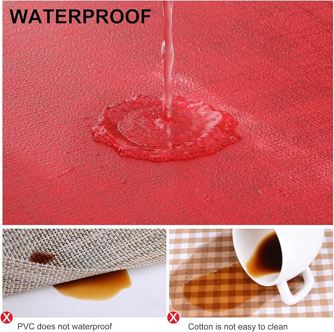 homing Faux Leather Heat Resistant Placemats 6 Packs, Waterproof Wipeable Dining PU Place Mats for Indoor & Outdoor, Easy to Clean, Red