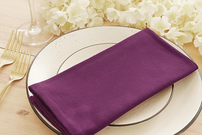 PurpleEssences Set of 12 Cloth Dinner Napkins 100% Cotton 18x18 Inch - Soft Durable Washable - Ideal for Farmhouse Party Christmas Holiday Winter - Perfect Everyday Use Table Linen - Purple