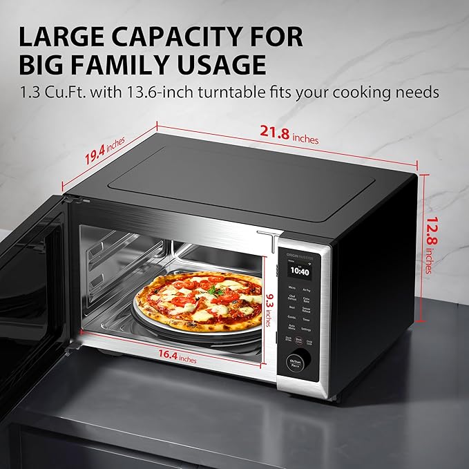 TOSHIBA OptiChef Air Fryer Combo Countertop Microwave Oven with 2.4-Inch Color Screen, Origin Inverter Technology, Smart Sensor, Compatible with Alexa, 1100W, 1.3 Cu.Ft, Silver ML2-STC13SAIT(SS)