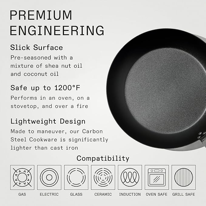 Made In Cookware - Seasoned 12" Blue Carbon Steel Frying Pan - (Like Cast Iron, but Better) - Professional Cookware - Crafted in Sweden - Induction Compatible