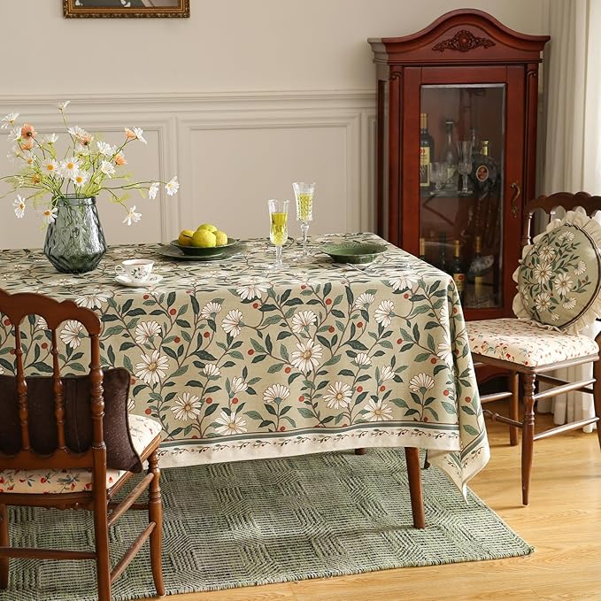 French Tablecloth for Rectangle Tables,Linen Table Cloth with Colorful Flowers and Leaves Pattern,Heavy Durable Table Cover for Dining Thanksgiving Kitchen Decor Party Christmas,55"*79"