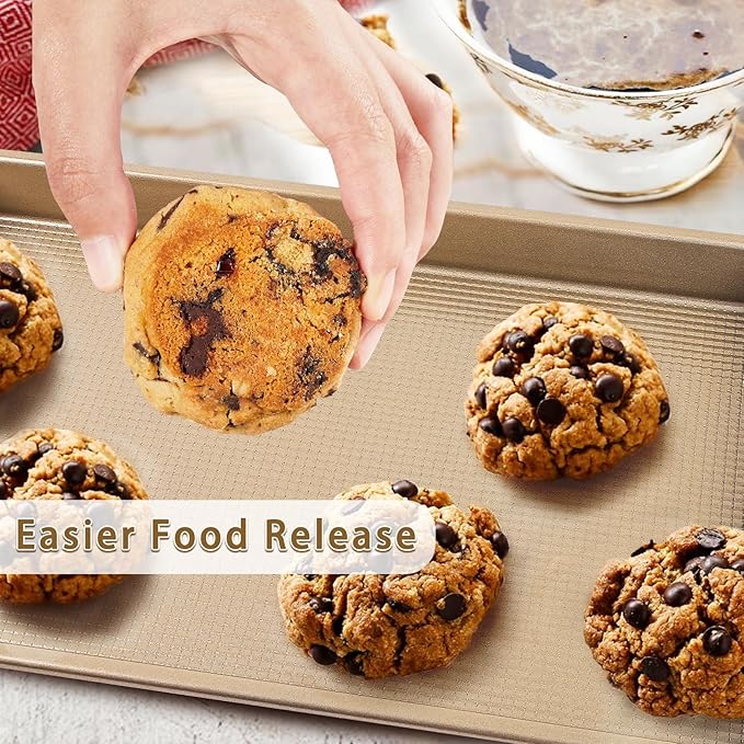 Baking Sheet Baking Pan Set of 3, Nonstick Cookie Sheets for Baking Supply, 17.8''/14.8''/12.8'' Carbon Steel Half/Jelly Roll/Quarter Baking Tray with Diamond Texture, Heavy Duty Cookie Tray