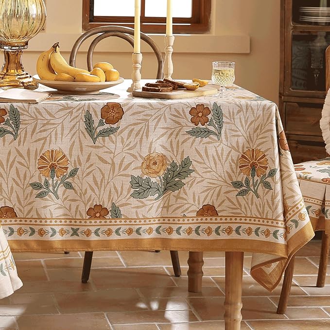 patdrea French Linen Tablecloth Soft Durable Floral Table Cloth Kitchen Dining Tablecloth for Rectangular Tables for Parties Christmas 63"x 87"