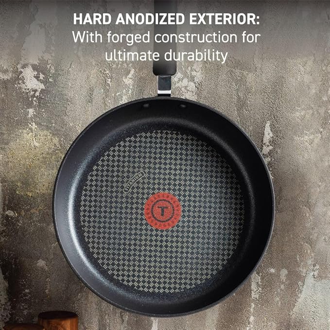 T-fal Ultimate Hard Anodized Nonstick Fry Pan Set 2 Piece, 10, 12 Inch, Oven Broiler Safe 400F, Cookware, Pots and Pans Set Non Stick, Kitchen Frying Pans, Cooking Skillets, Dishwasher Safe, Grey