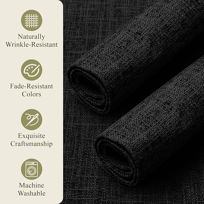 KXN Placemats Set of 8, Dual-Layer Thickened Faux Linen Table Mats, Heat Resistant & Wrinkle-Free, Machine Washable Cloth Place Mats for Kitchen Dining Indoor Outdoor (Black)