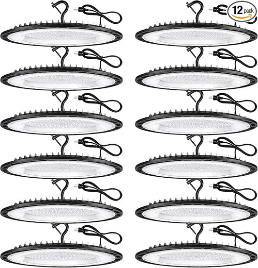 12 Pack 300W UFO Led High Bay Light Fixture,120V,5000K Daylight Commercial Shop Bay Lighting,45000LM,[1300W MH/HPS Equiv.] US Plug Area Lighting for Warehouse/Barn/Gym/Factory/Workshop/Garage