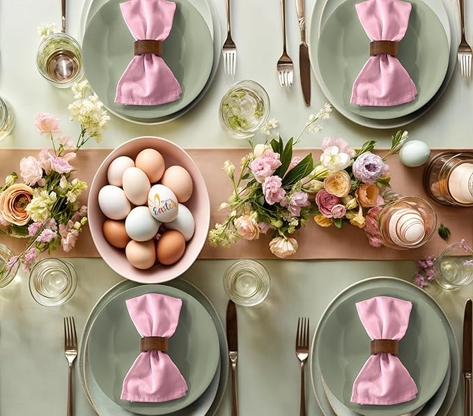 Ruvanti Cloth Napkins Set of 12, 18x18 Inches Napkins Cloth Washable, Soft, Durable, Absorbent, Cotton Blend. Table Dinner Napkins Cloth for Hotel, Christmas, Dinner, Parties - Pink