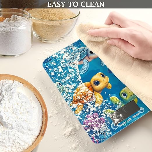 Blue Turtles and Corals Food Scale Kitchen Digital Scale Food Ounces and Grams Dieting Baking Cooking Waterproof Glass Panels LCD Display,4 Units Tare Function