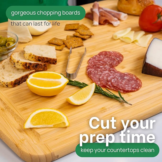 GREENER CHEF 24 Inch 2XL Extra Large Bamboo Cutting Boards for Kitchen, Stove Top Butcher Block, Extra Large Wooden Carving Board for Meat, Veggies, Charcuterie Board with Deep Juice Grooves