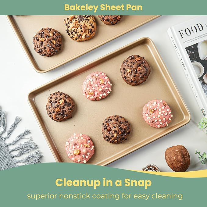 2-Piece Heavy Duty 0.8mm Baking Sheet Pan Set Quarter(9x13in)& Jelly Roll(10x15in), 2 Pack Baking Sheets Non Stick, Cookie Sheet Pan for Oven (Champagne Gold, 15.7"x10.6"/13.5"x9.6")