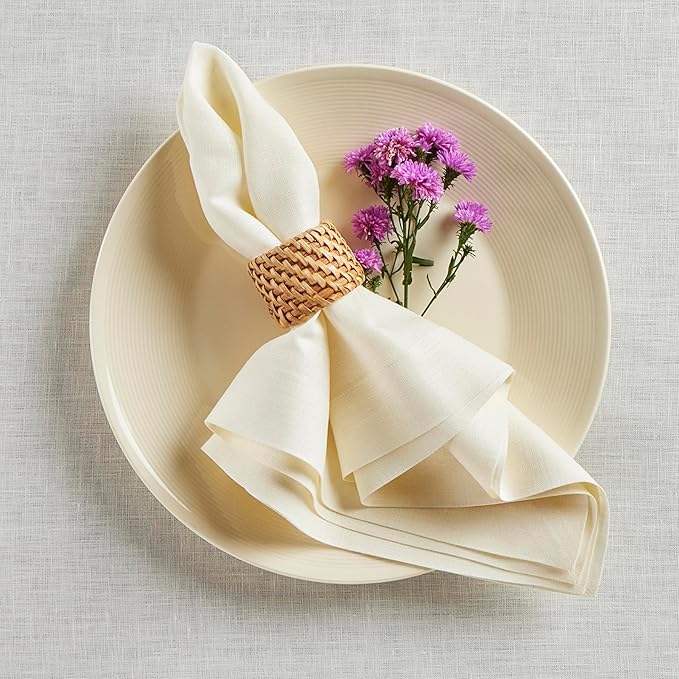 Solino Home Ivory Linen Napkins Set of 4-100% Pure Linen Cloth Washable Dinner Napkins 20 x 20 Inch for Fall, Autumn, Thanksgiving, Christmas, Holiday - Fete