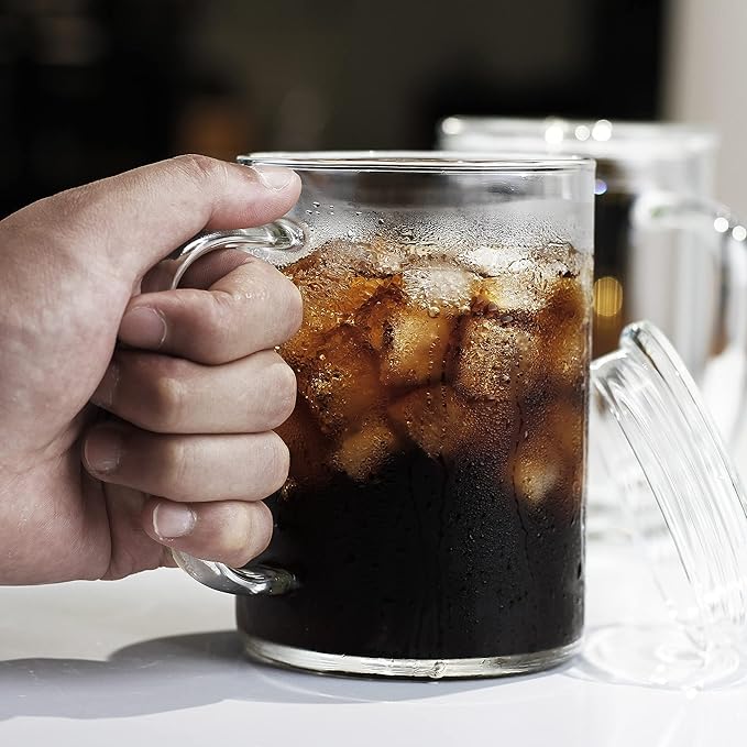 LUXU Glass Coffee Mugs (Set of 2),27oz Large Glass Coffee Cups Clear Glass Tea Cups Overnight Oats Containers with Glass Lid,Cute Coffee Bar Accessories,Iced Coffee Glasses for Latte,Cereal,Yogur