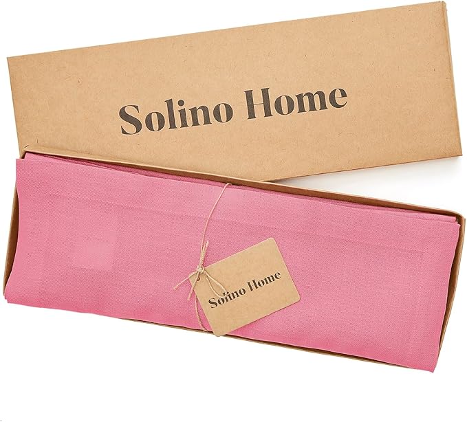 Solino Home Linen Cloth Placemats Set of 4 - 100% Pure Linen Pink Carnation Placemats 14 x 19 Inch - Fete