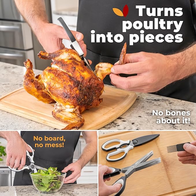 Gidli 2 Pack Kitchen Scissors & Kitchen Shears - Lifetime Replacement Warranty - Herb Scissors with 5 Blades and Cover - Heavy Duty Vegetable Salad Multi Blade All-Purpose Food Shears Dishwasher Safe