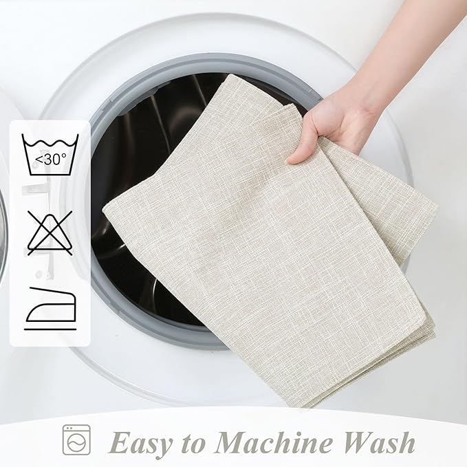 SHACOS Washable Cloth Placemats Set of 4, Double Layer Thick Non Slip Heat Resistant Place Mats, Stain Resistant Faux Linen Modern Farmhouse Table Mats, Ivory