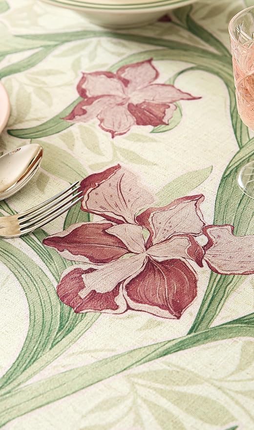 patdrea Designer Purple Tablecloth for Rectangle Tables,Framhouse Linen Violets and Leaves Pattern Linen Tablecloth,Elegant Floral Table Cover Cloth Decor for Kitchen Dining Christmas,55"*79"