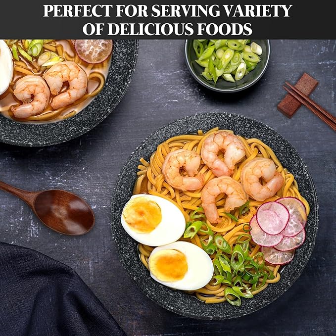 8 Inch Japanese Ramen Bowl Set, Ceramic Pho Bowls and Spoons Set of 2 with Chopsticks and Spoon for Ramen Soup Pho Udon Asian Noodles, Black