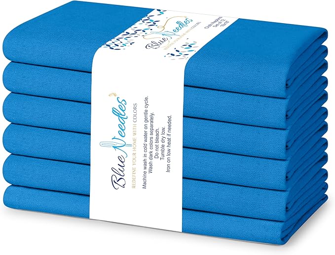 Blue Needles Solid Cloth Napkins Set of 6 Royal Blue 100% Cotton Dinner Napkins 18x18 inches - Soft, Reusable, Absorbent & Washable Fall Thanksgiving Linen, Ideal for Events, Parties & Everyday Use