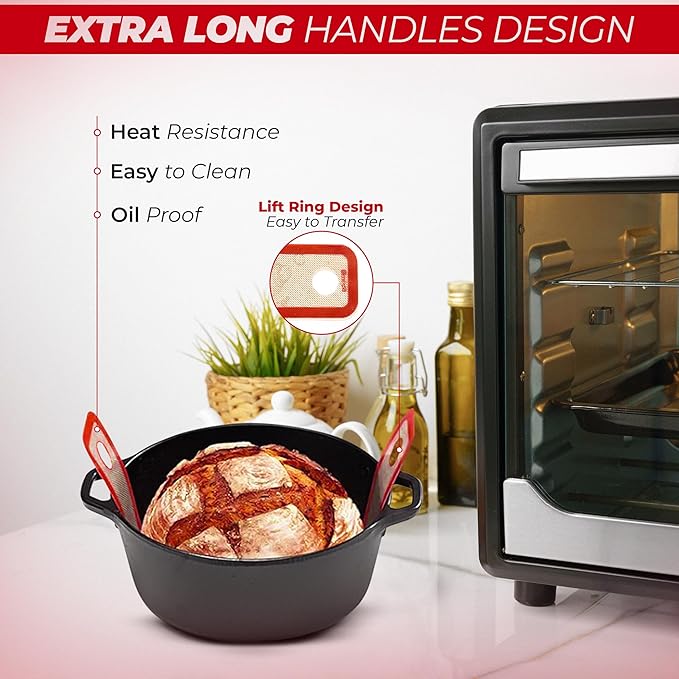 3 PCS Silicone Bread Sling & Silicone Baking Mat, Non-Stick Reusable Bread Making Tools and Sourdough Bread Baking Supplies, Pastry Mat Set With Long Handles, Sourdough Kit for Dutch Oven