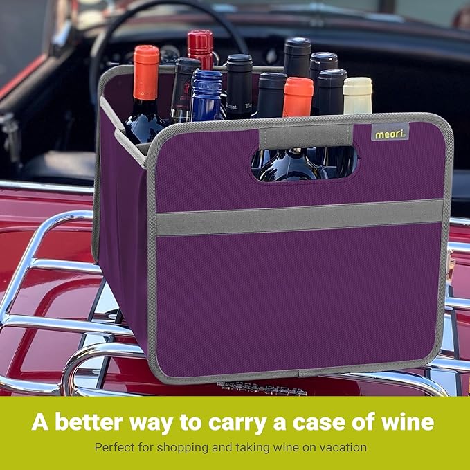 meori Foldable 12 Bottle Wine Carrier Midnight Magenta Carry Glassware Liquor Storage Bottle Shopping Travel Cocktails RV (B100793)