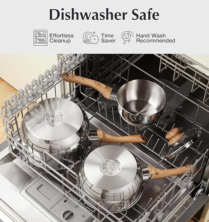 KOCH SYSTEME CS Stainless Steel Saucepan Set with Steamer, 18/10 Stainless Steel Pots 1QT& 2QT & 3QT, Sauce Pan Set with Cool-Touch Handles, Tri-Ply Steel Base, Induction Compatible Pots