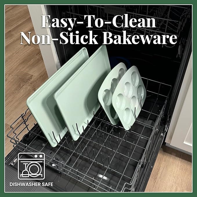 Larder & Vine 8-Piece Bakeware Set | Non-Stick Baking Set with Ceramic Finish | PFAS, PFOA, PTFE, and BPA Free Baking Essentials | Baking Sheets, Muffin Tins and Assorted Baking Pans | Sage