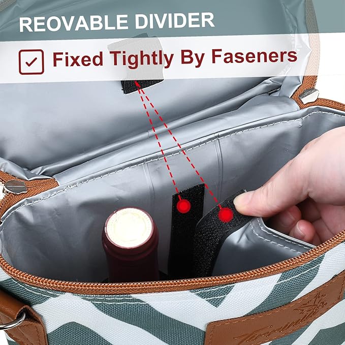 Tirrinia 2 Bottle Wine Gift Tote Carrier - Leakproof & Insulated Padded Versatile Wine Cooler Bag for Travel, BYOB Restaurant, Wine Tasting, Party, Dinner,Gift for Wine Lovers, Grey Wave