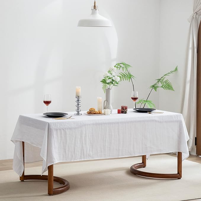 EVERLY 100% Pure Linen Rectangle Tablecloths 60x108 Inches for Dining,Buffet Parties,Picnic,Events,Weddings and Restaurants,Decorative Halloween,Thanksgiving Machine Washable Tablecloths-White
