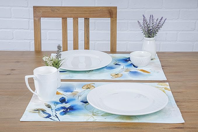 Maison d' Hermine Placemats Set of 4 100% Cotton Washable Cloth Place Mats, Reusable Table Mats for Kitchen Dining Decoration, Party, Wedding, Restaurant Spring/Summer (Lazy Summer Days, 13" x 19")